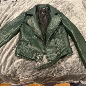 Green Faux Leather Moto Jacket